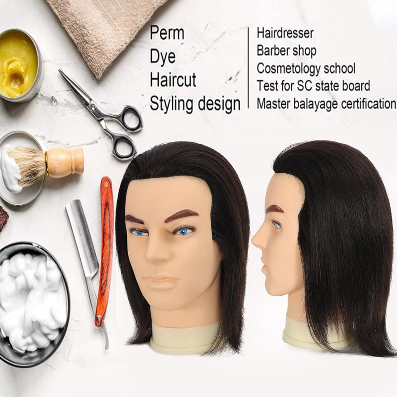 simnient Barber Male mannequin Head Human Hair 12'',training Manikin Head Doll Head for Hairdresser Cutting & Styling, Cosmetology Training Doll Head with Clamp Stand - Image 2